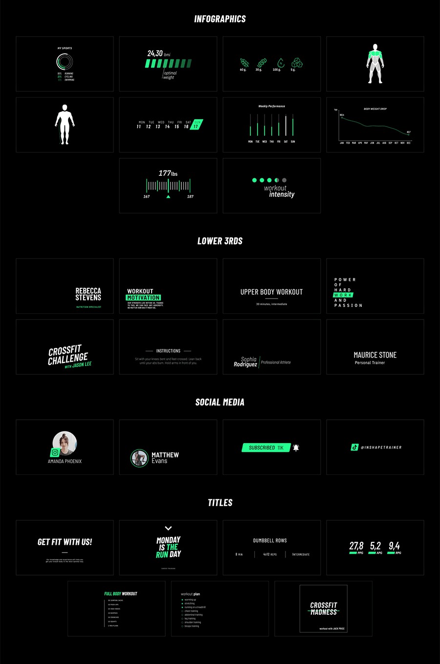 FCPX插件：106个活力动感体育健身训练图形数据标题动画插件 mFitness 插件预设 sucaiwan.com