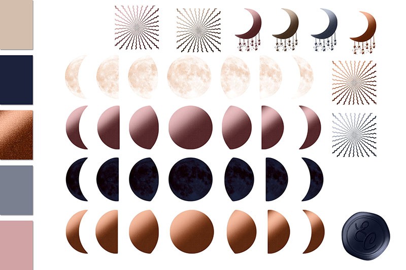 172张黄道十二宫、月相和星座插图PNG 图片素材 sucaiwan.com