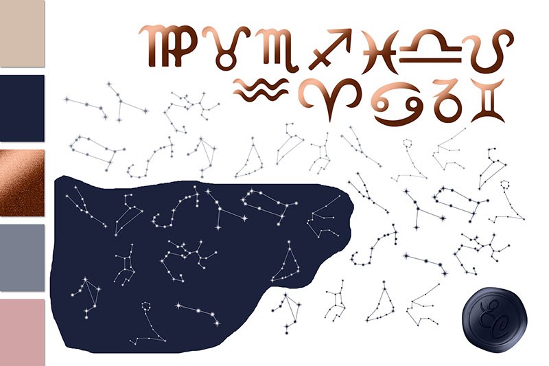 172张黄道十二宫、月相和星座插图PNG 图片素材 sucaiwan.com