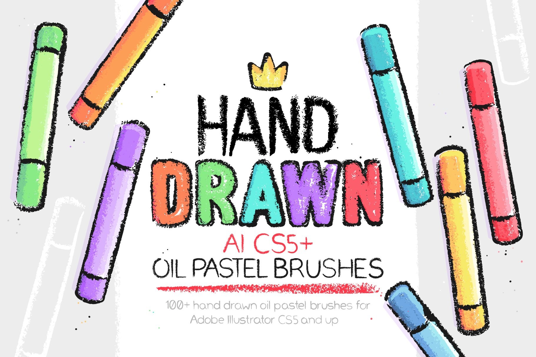 100+蜡笔手绘涂鸦AI矢量笔刷 笔刷资源 sucaiwan.com