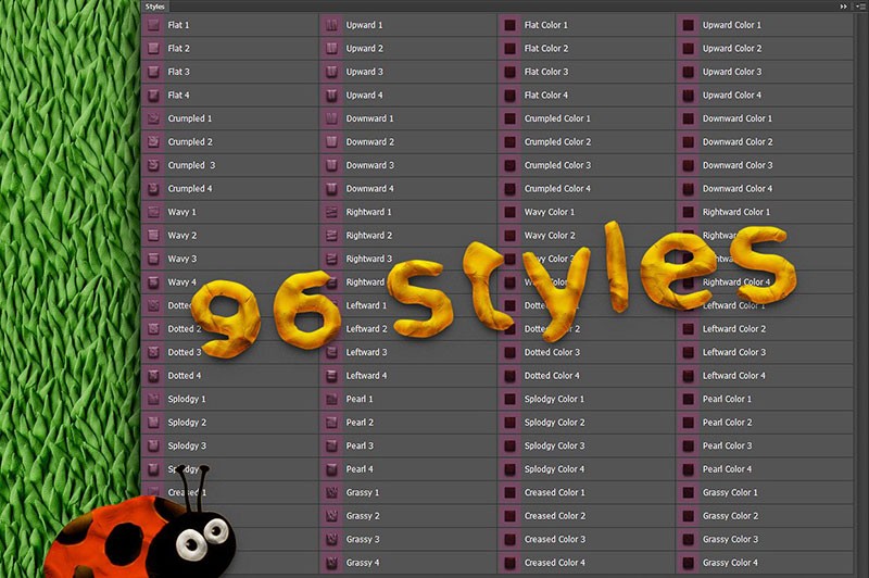 96种仿橡皮泥纹理PS样式PSD ASL ATN格式 插件预设 sucaiwan.com