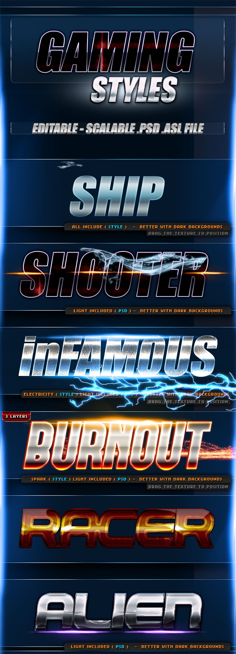 6种游戏文字特效PS样式，PSD ASL格式 插件预设 sucaiwan.com