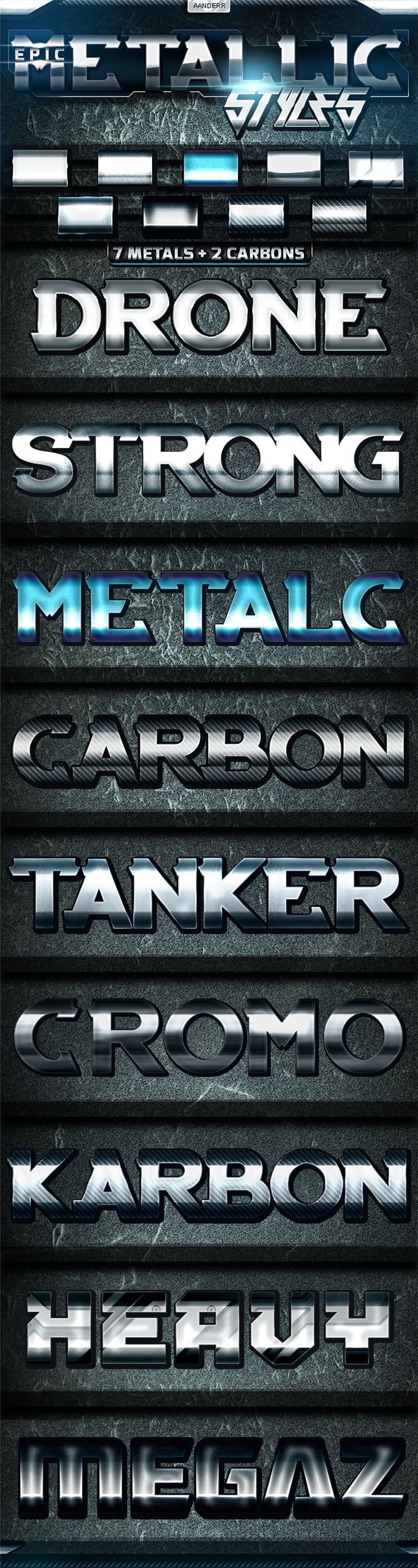 9种金属质感文字特效PS样式，PSD ASL格式 插件预设 sucaiwan.com