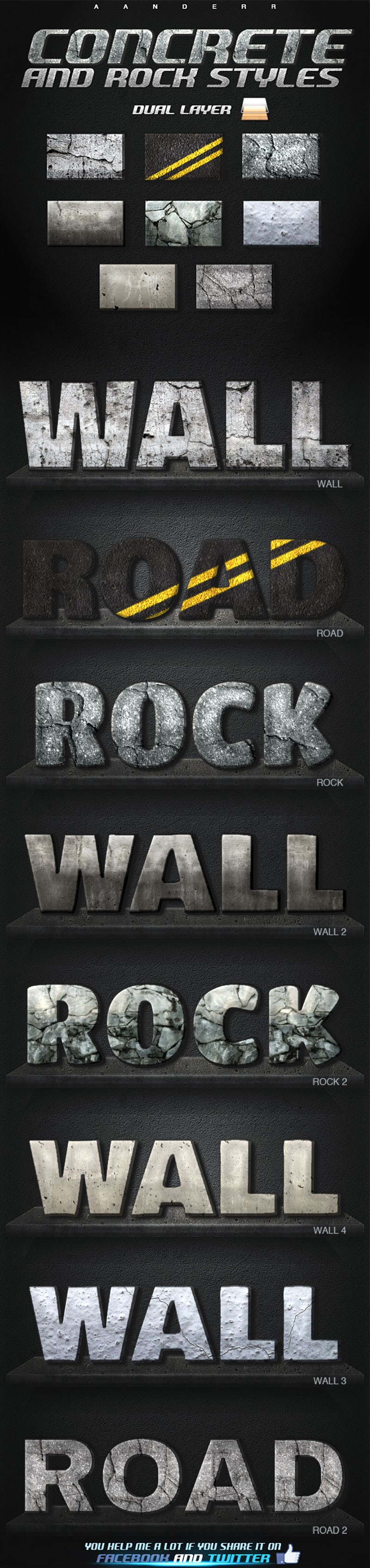 8种水泥岩石文字特效PS样式，PSD ASL格式 插件预设 sucaiwan.com