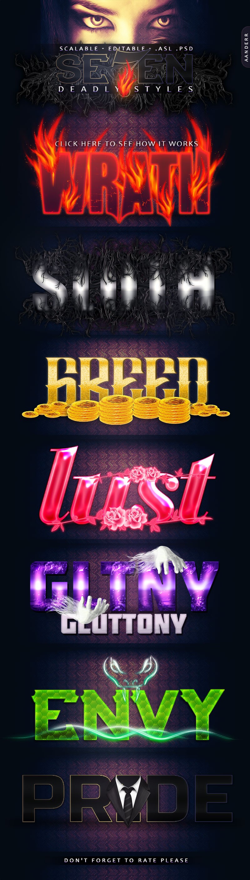 七宗罪恐怖文字特效PS样式，PSD ASL格式 插件预设 sucaiwan.com