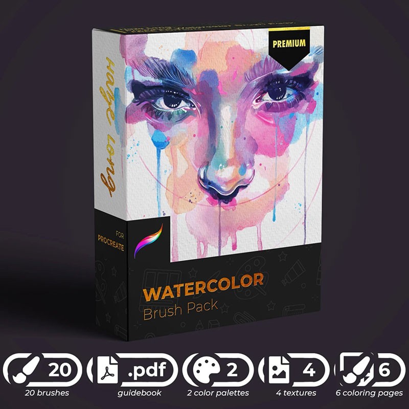 Procreate逼真水彩插画笔刷套装 笔刷资源 sucaiwan.com