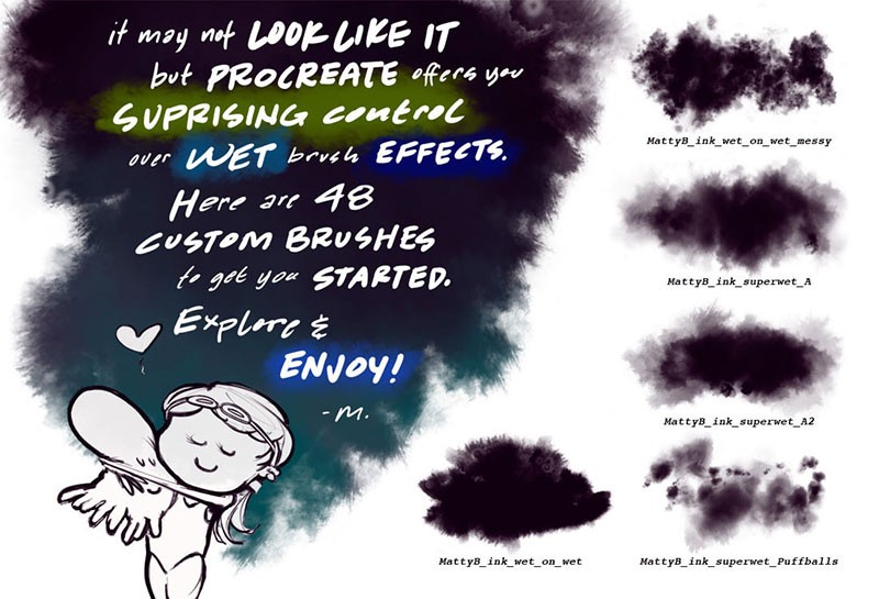 Procreate水墨湿介质画笔套装 笔刷资源 sucaiwan.com