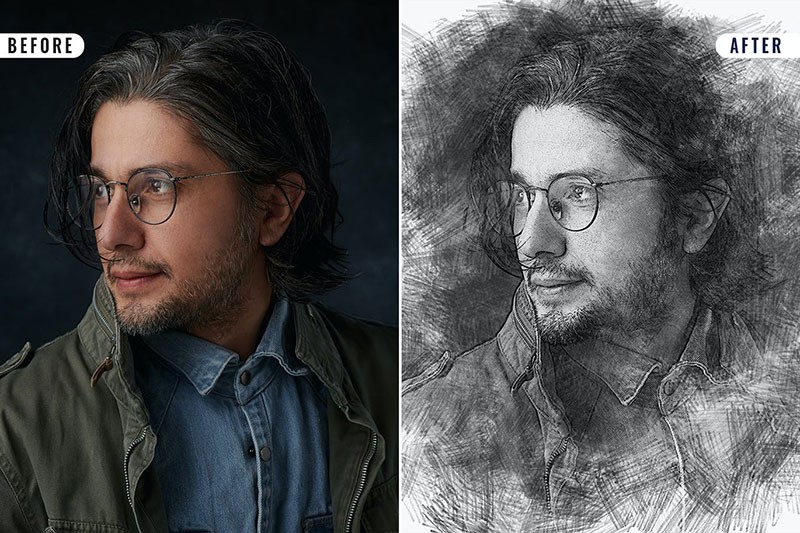 超写实人物素描效果PS图层样式 插件预设 sucaiwan.com