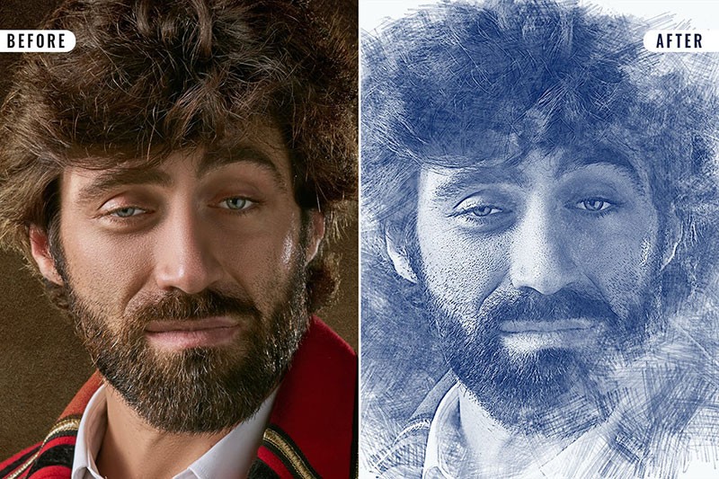 超写实人物素描效果PS图层样式 插件预设 sucaiwan.com