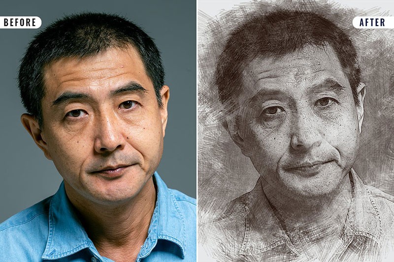 超写实人物素描效果PS图层样式 插件预设 sucaiwan.com