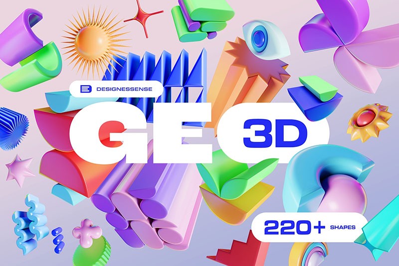 220+彩色3D立体几何形状素材PNG 图片素材 sucaiwan.com
