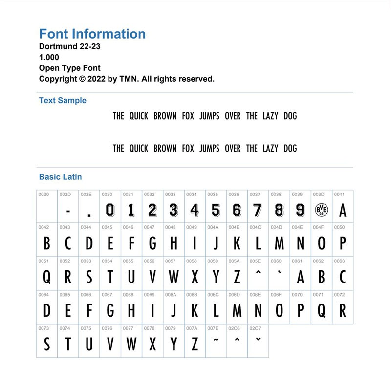 多特蒙德 2022-2023 赛季球衣字体 设计素材 sucaiwan.com
