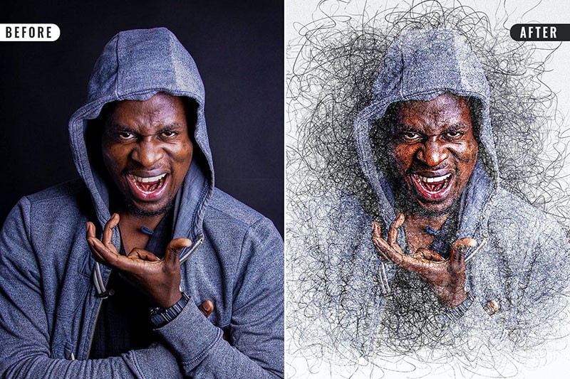 人像涂鸦素描艺术PS图层样式 插件预设 sucaiwan.com