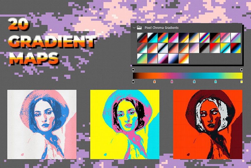 彩色像素风艺术效果PS图层样式 插件预设 sucaiwan.com