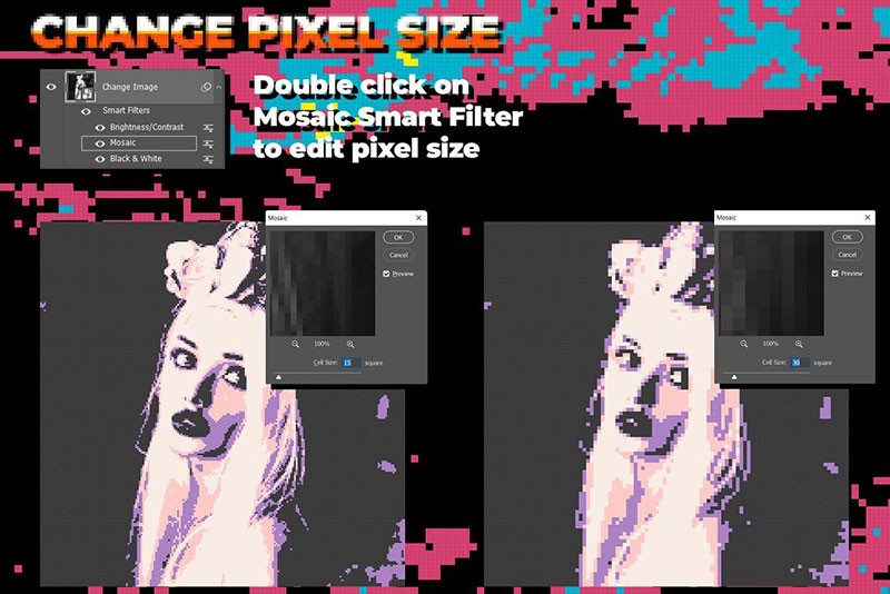 彩色像素风艺术效果PS图层样式 插件预设 sucaiwan.com