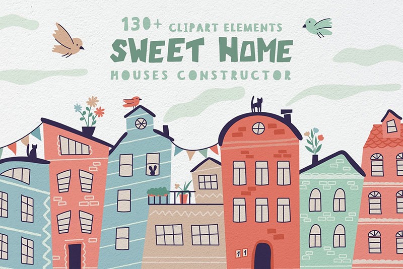 130+卡通房子主题拼接图案矢量设计素材 图片素材 sucaiwan.com
