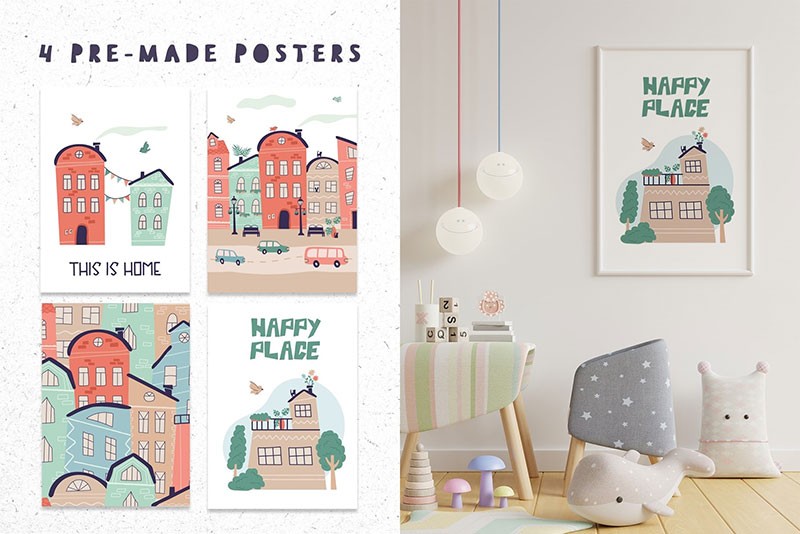 130+卡通房子主题拼接图案矢量设计素材 图片素材 sucaiwan.com