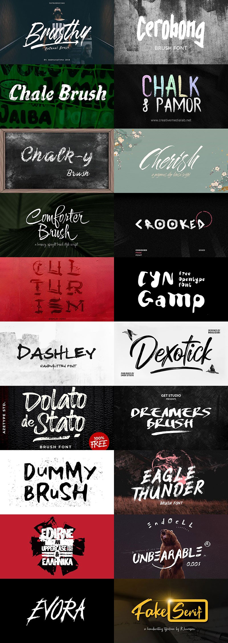 118款粗犷英文笔刷字体合集，免费可商用 笔刷资源 sucaiwan.com