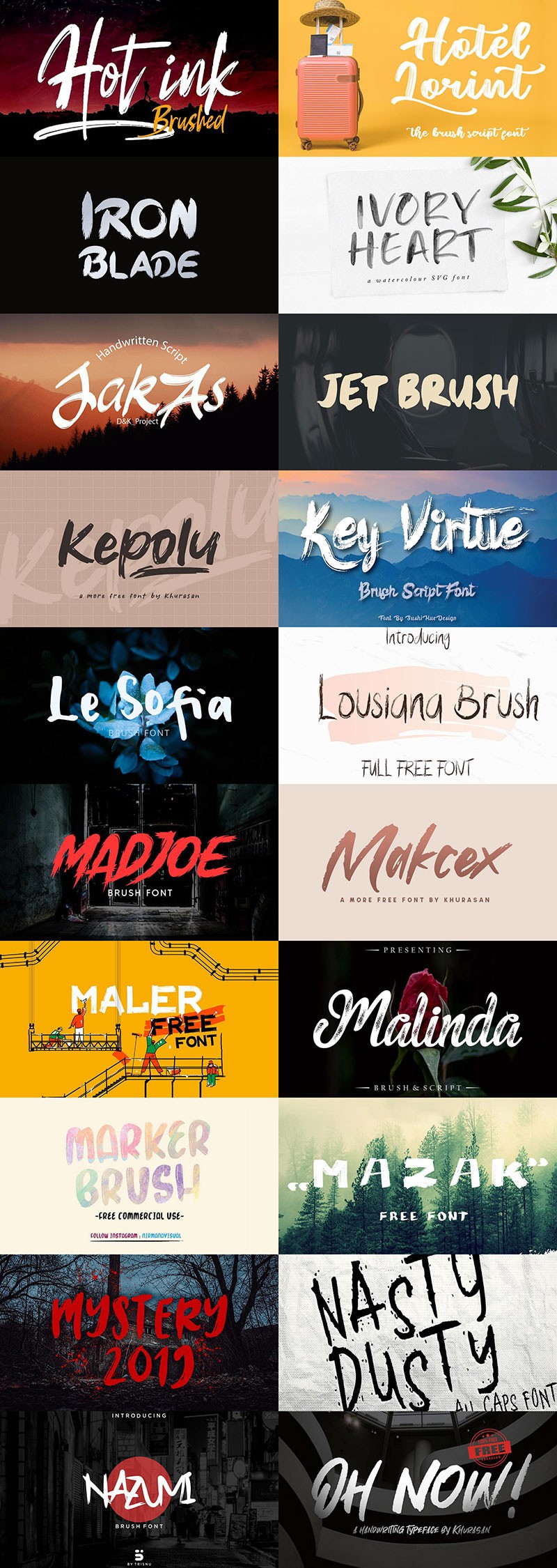 118款粗犷英文笔刷字体合集，免费可商用 笔刷资源 sucaiwan.com