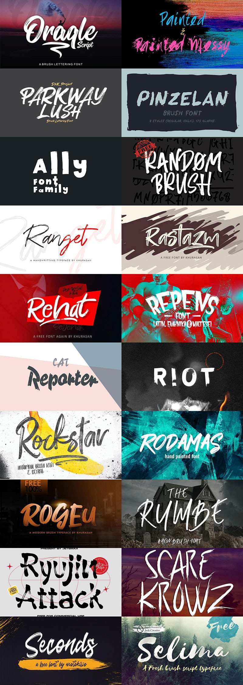 118款粗犷英文笔刷字体合集，免费可商用 笔刷资源 sucaiwan.com