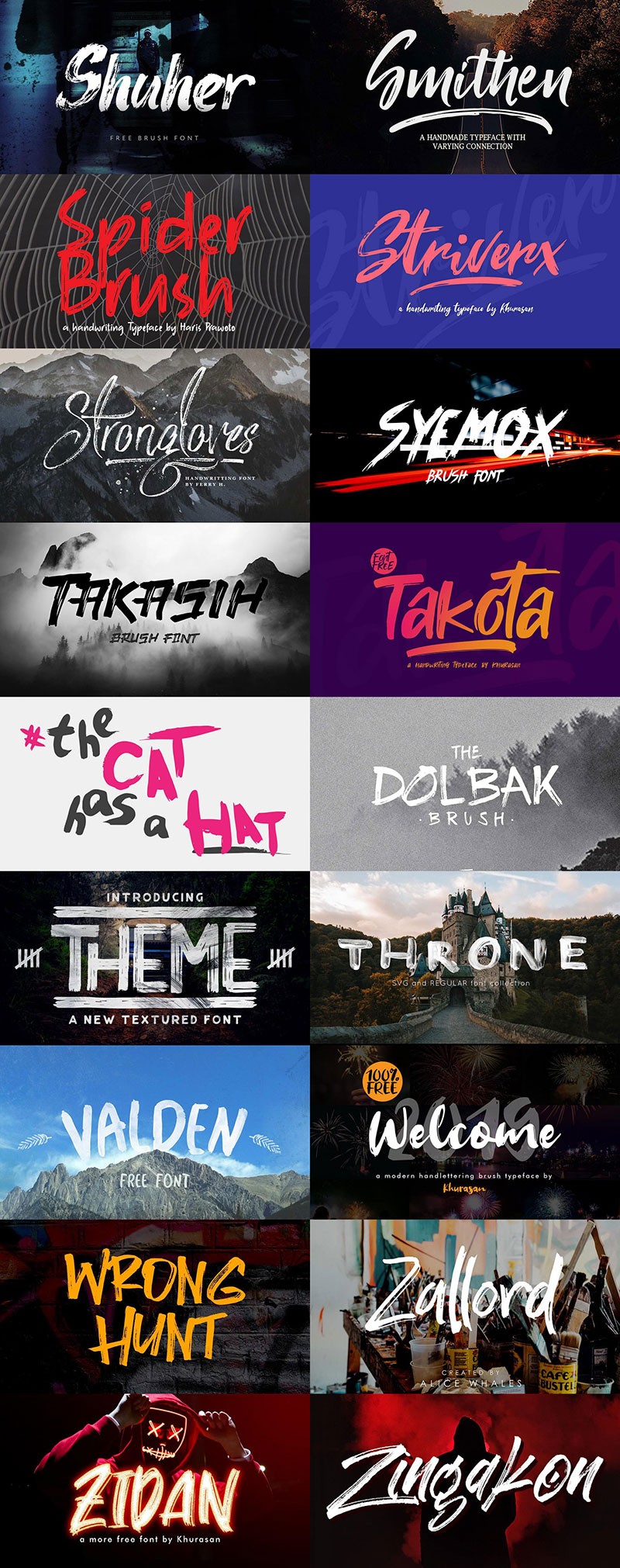 118款粗犷英文笔刷字体合集，免费可商用 笔刷资源 sucaiwan.com