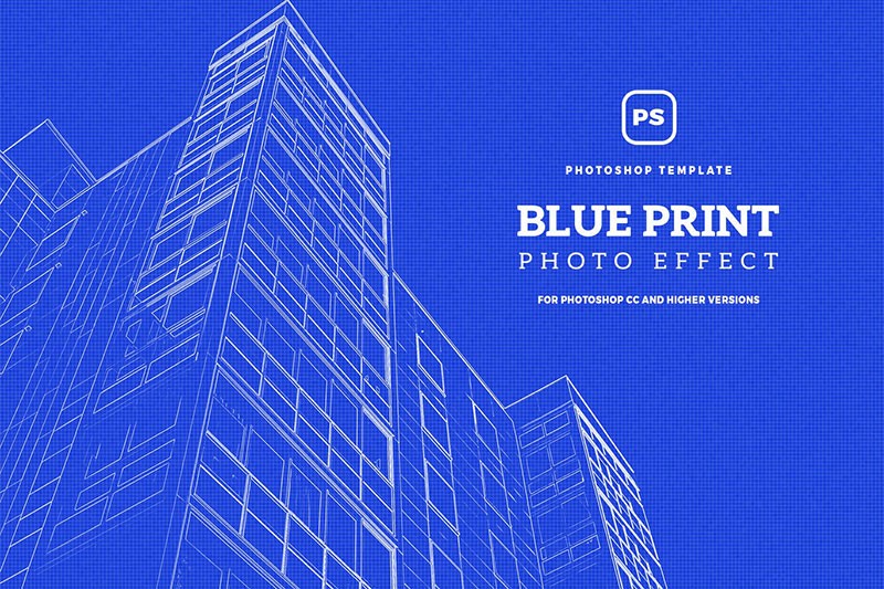 建筑图纸蓝图效果PS图层样式 插件预设 sucaiwan.com