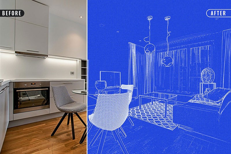 建筑图纸蓝图效果PS图层样式 插件预设 sucaiwan.com