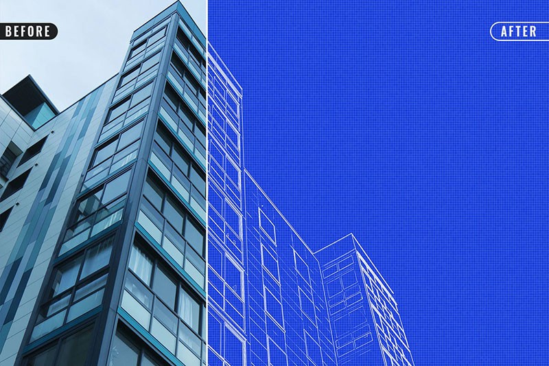 建筑图纸蓝图效果PS图层样式 插件预设 sucaiwan.com