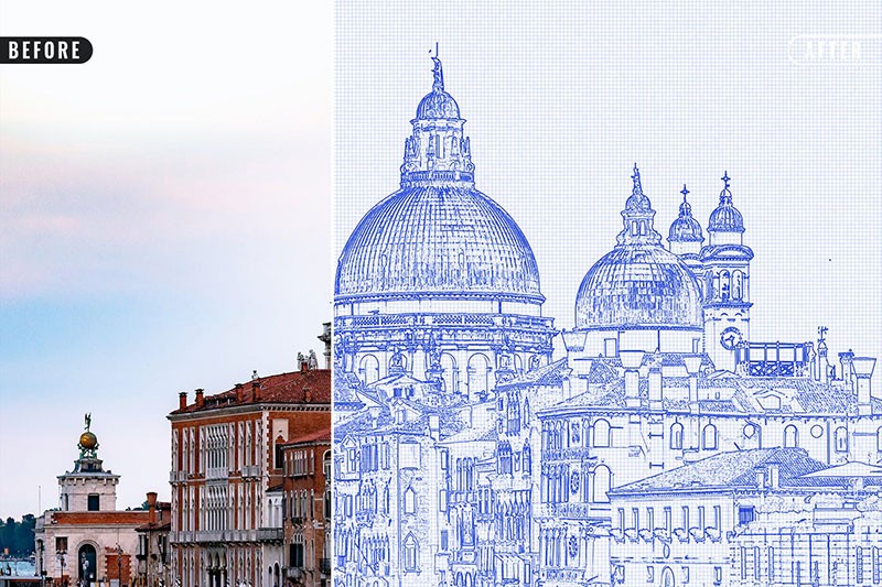 建筑图纸蓝图效果PS图层样式 插件预设 sucaiwan.com