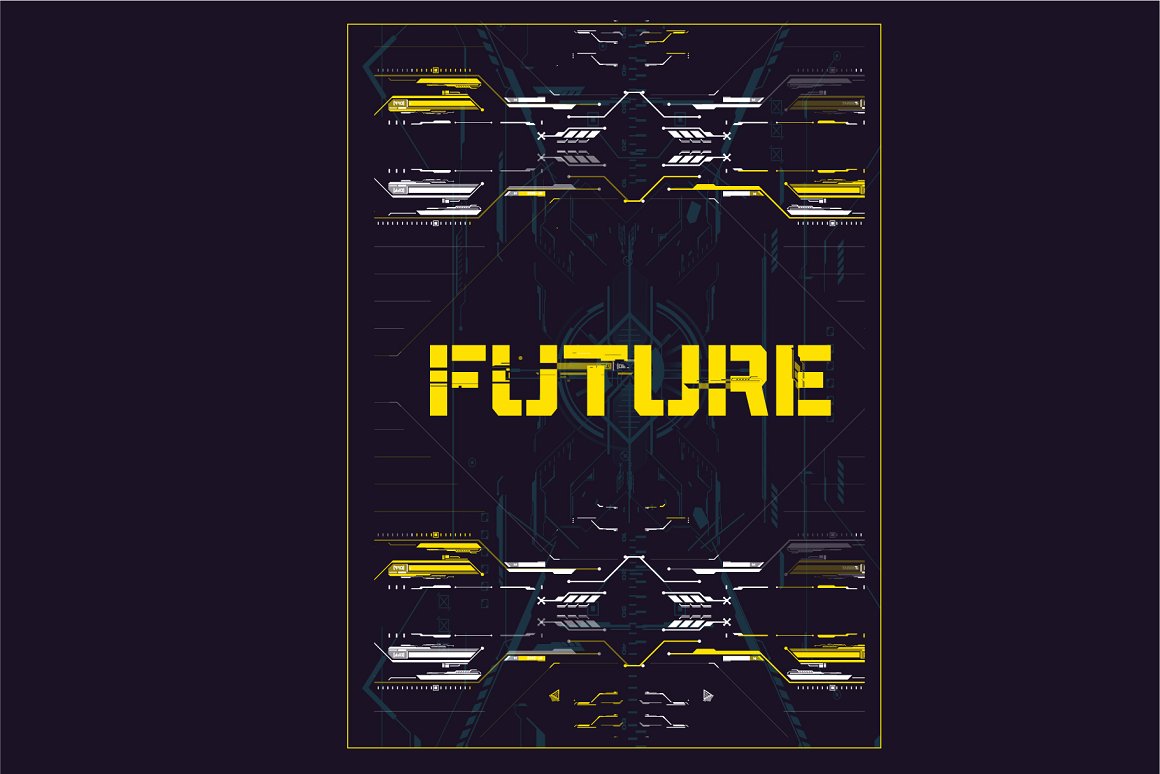 赛博朋克复古未来主义抽象数字HUD形状信息框矢量元素包 图片素材 sucaiwan.com