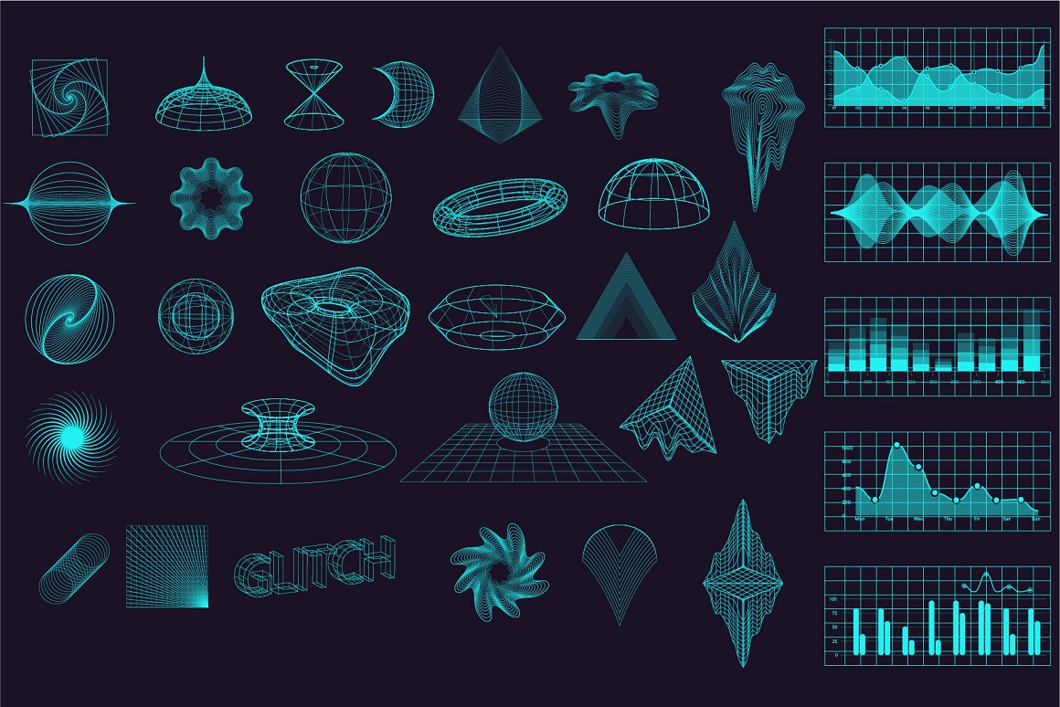 赛博朋克复古未来主义抽象数字HUD形状信息框矢量元素包 图片素材 sucaiwan.com