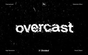 Divided 透明雨滴效果文字失真PSD样机图层样式模板 Overcast