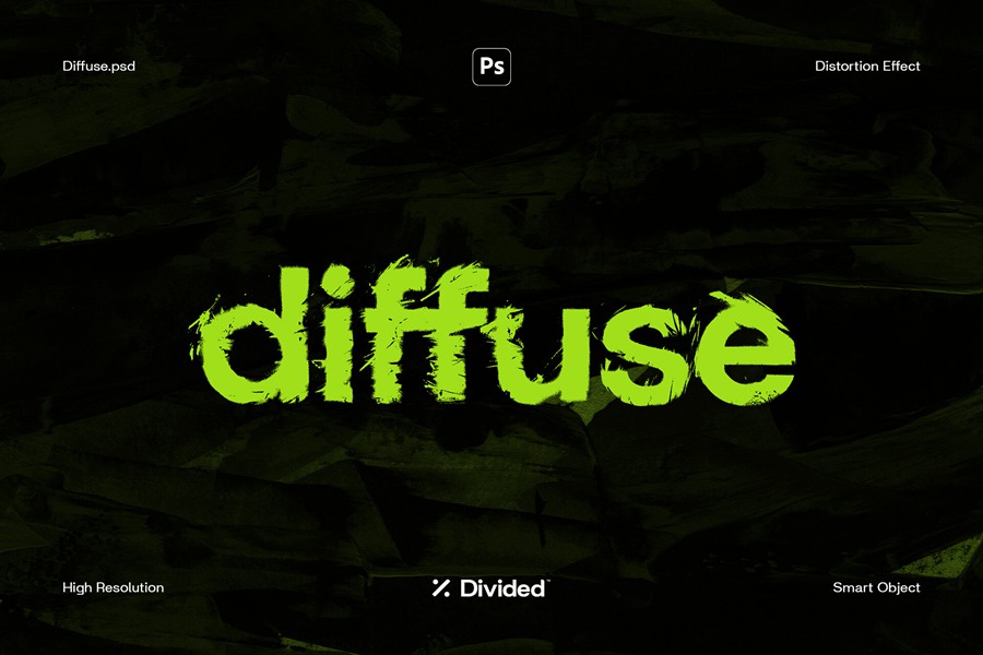 Divided 漫反射小故障文字失真纹理文字图层样式PSD样机模板 Diffuse 样机素材 第1张-素材湾丨精选海外优质设计素材资源 Divided 漫反射小故障文字失真纹理文字图层样式PSD样机模板 Diffuse 样机素材 sucaiwan.com