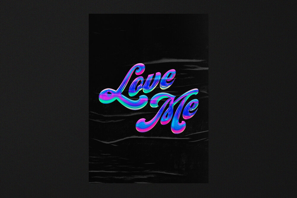 Divided 彩色镀铬荧光炫彩文字失真图层样式PSD样机模板 Techni 样机素材 sucaiwan.com