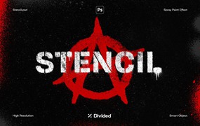 Divided 逼真喷漆效果街头涂鸦墙文字失真图层样式PSD样机模板 Stencil