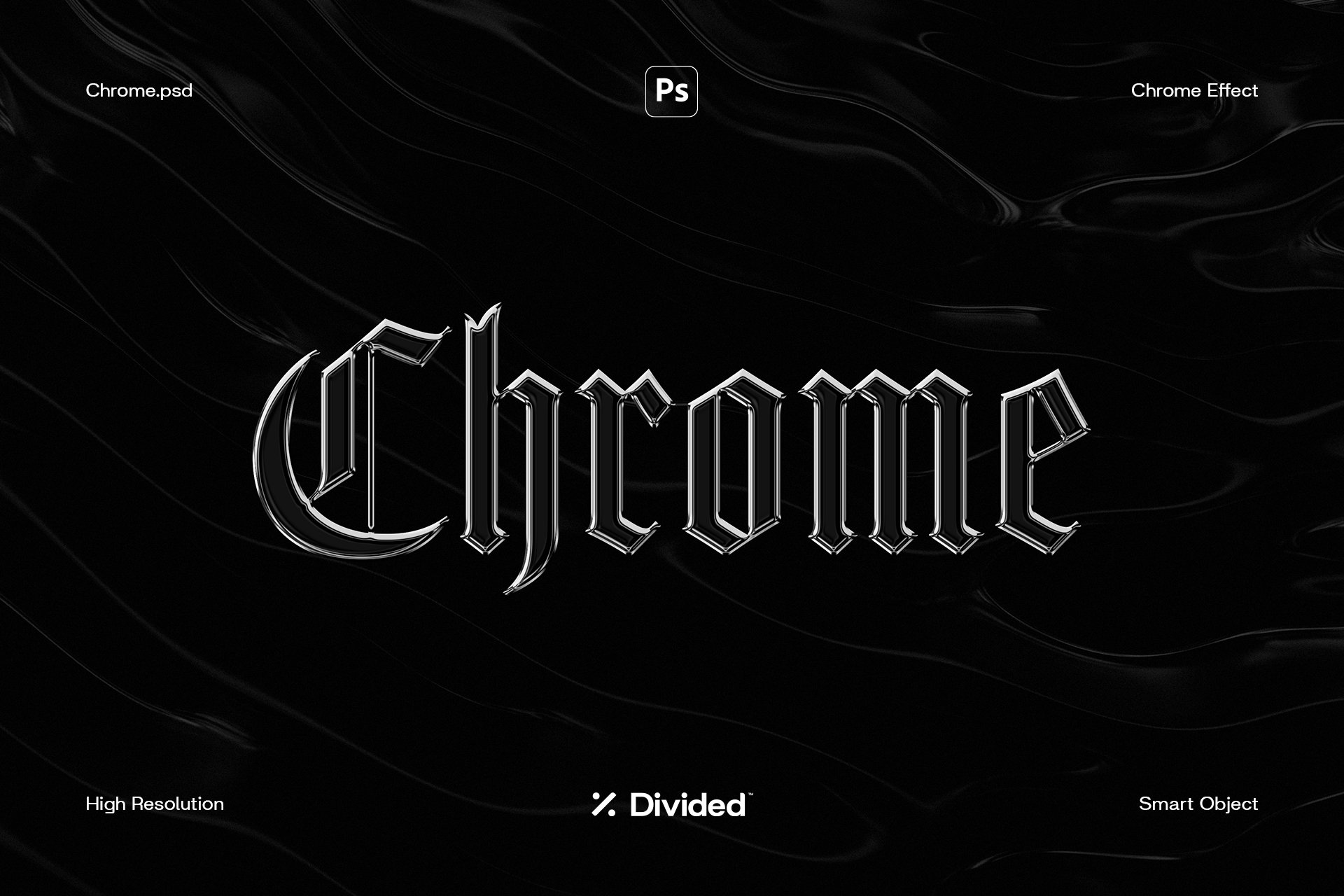 Divided 酸性金属镀铬文字失真图层样式PSD样机模板 Chrome 样机素材 sucaiwan.com