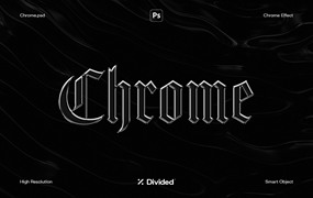 Divided 酸性金属镀铬文字失真图层样式PSD样机模板 Chrome