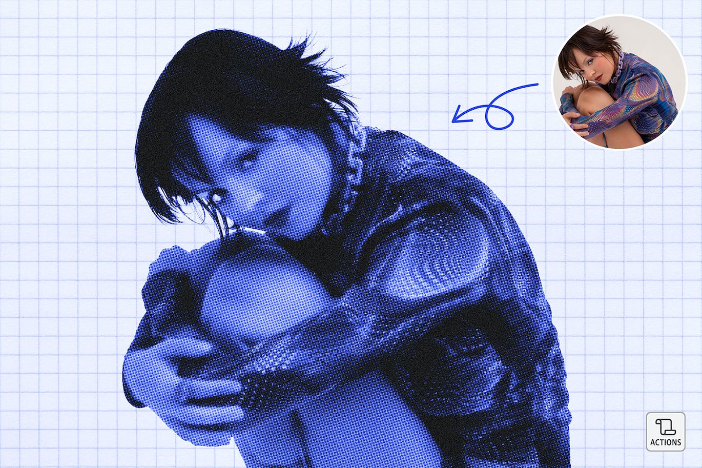 复古Y2K美学半色调风格像素化人物实验性海报杂志封面设计PS动作 . 第4张-素材湾丨精选海外优质设计素材资源 复古Y2K美学半色调风格像素化人物实验性海报杂志封面设计PS动作 . sucaiwan.com