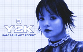复古Y2K美学半色调风格像素化人物实验性海报杂志封面设计PS动作