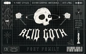 新野蛮主义风格酸性复古波浪怪诞Y2K垃圾风格哥特字体包 Acid Goth