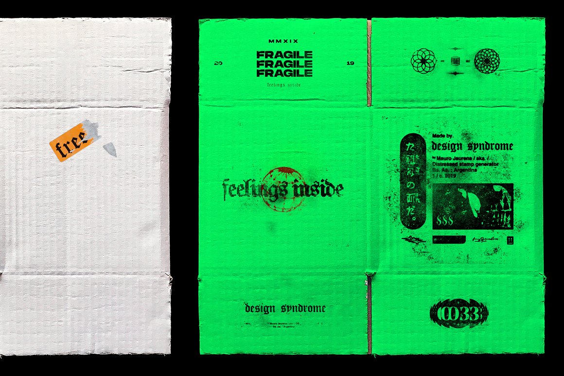 潮流复古做旧磨损飞溅文字PS样机模板 Design syndrome Distress Generator 样机素材 sucaiwan.com