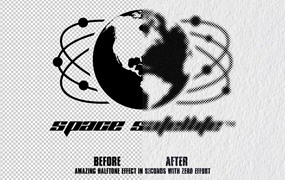 高分辨率一键式文本徽标量图模拟半色调制作器PS动作 Alex One Click Boutique Analog Halftone Maker