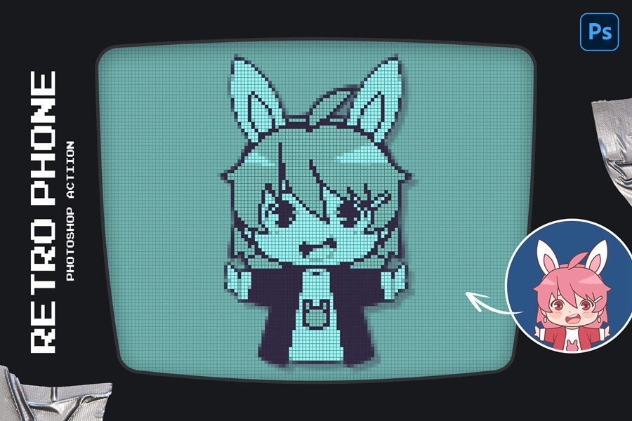 复古像素风LOGO头像艺术诺基亚旧手机绿橙蓝网格叠加效果PS动作 Retro Phone Photoshop Action 插件预设 第7张-素材湾丨精选海外优质设计素材资源 复古像素风LOGO头像艺术诺基亚旧手机绿橙蓝网格叠加效果PS动作 Retro Phone Photoshop Action 插件预设 sucaiwan.com