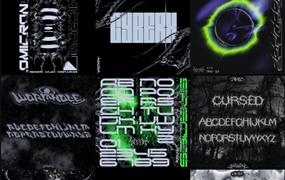 赛博机能复古酸性艺术异形装饰字体 Y2K Font Collection