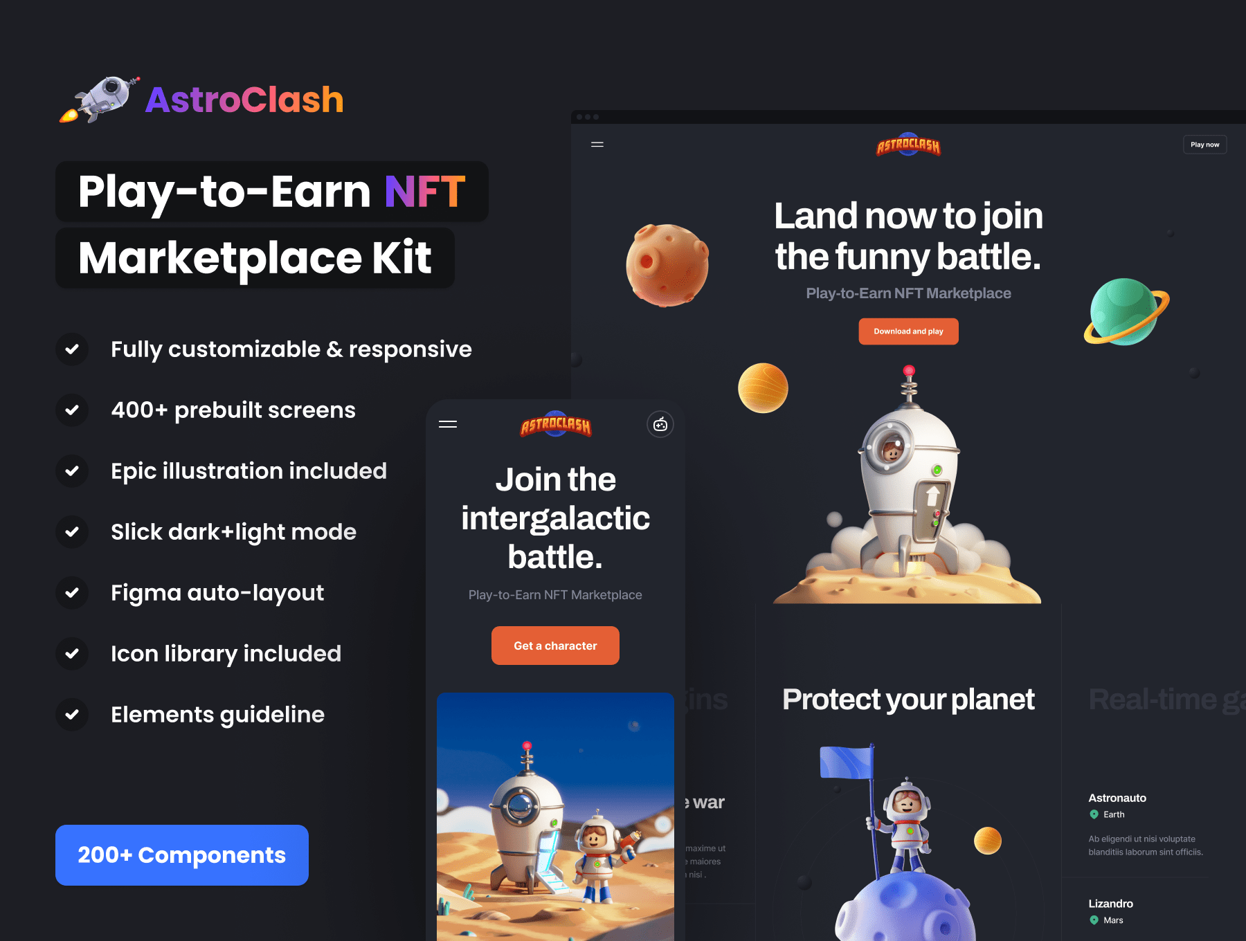 高级史诗级游戏NFT市场设计套件 Play-to-Earn NFT Marketplace Kit APP UI sucaiwan.com