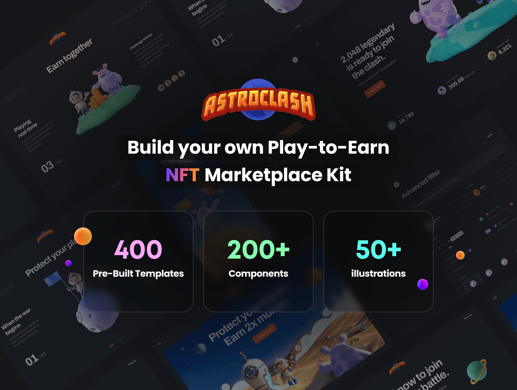高级史诗级游戏NFT市场设计套件 Play-to-Earn NFT Marketplace Kit APP UI sucaiwan.com