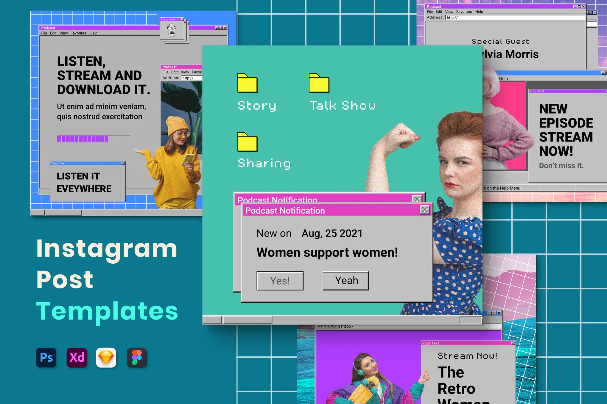 新潮WIN95经典复古计算机弹窗风格PSD模板sketch模版XD模版figma模板 样机素材 sucaiwan.com