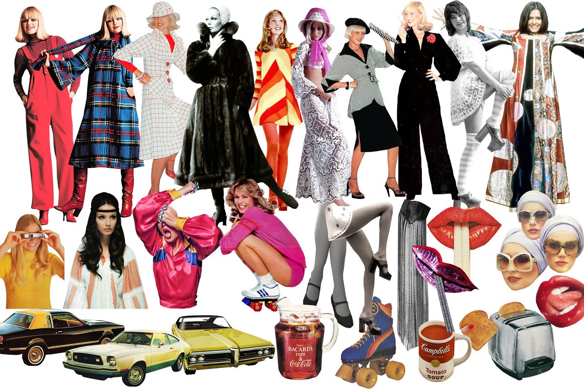 70年代超现实剪纸手工拼贴艺术包迷人的美式复古无缝图案 1970s Collage Art Pack 图片素材 sucaiwan.com