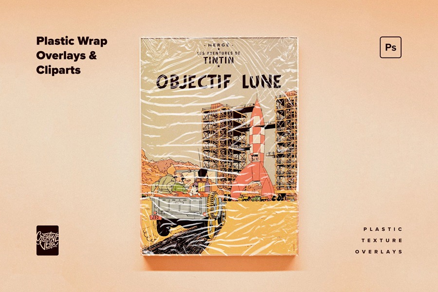 复古霓虹美学赛博朋克风格褶皱透明塑料渐变纹理叠加PSD样机 plastic-wrap-overlays-cliparts 样机素材 sucaiwan.com