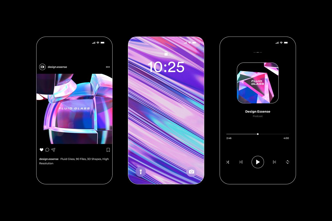 90款全息渐变透明多彩玻璃水晶抽象艺术3D流体几何PNG免抠图设计素材 Fluid Glass 3D Shapes 图片素材 sucaiwan.com